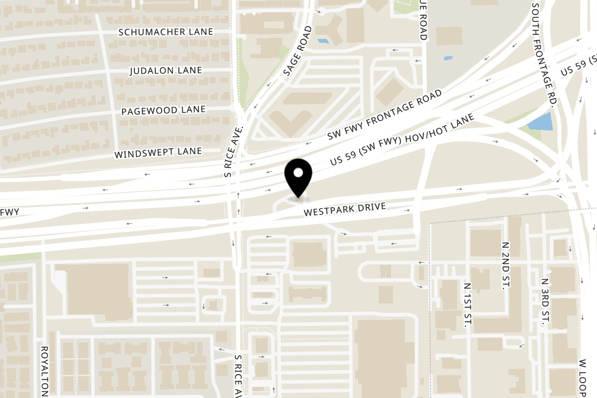 Map showing the location of Bubba's Texas Burger Shack on 5230 Westpark Dr in Houston